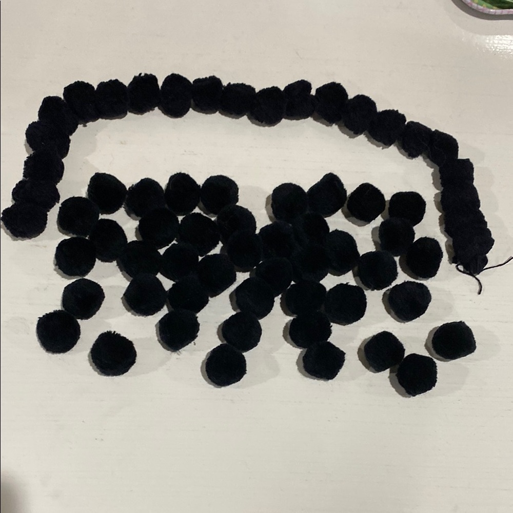 Black Faux Fur Pom Pom Trim & 1” Pom Poms- Decorative Craft Fringe!